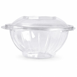 Saladier rond transparent PET avec couvercle attaché 750 ml Diam: 15,1 cm 15,1 x 6 cm - 50 unités