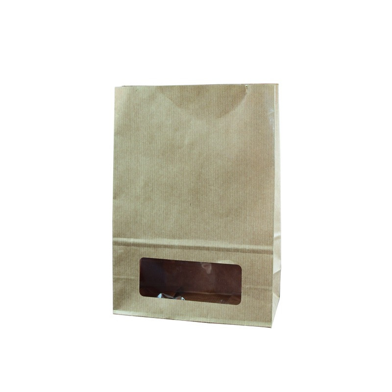 Sac bloomer papier kraft vergé avec fenêtre 15,7 x 8,5 x 22 cm - 125 unités