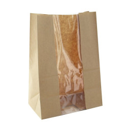 Sac SOS papier kraft brun avec fenêtre 18 x 11 x 26,5 cm - 125 unités