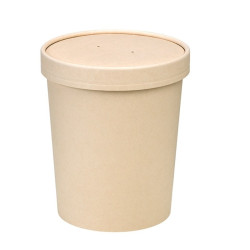 Pot carton fibre de bambou chaud et froid avec couvercle 940 ml Diam: 11,7 cm 11,7 x 9,3 x 14 cm - 25 unités