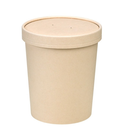 Pot carton fibre de bambou chaud et froid avec couvercle 940 ml Diam: 11,7 cm 11,7 x 9,3 x 14 cm - 25 unités