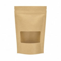 Sac poche debout kraft transparent avec zip de fermeture - 13 cm x 21 cm - 200 unités