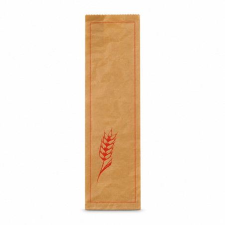 Sac à pain papier kraft brun décor rouge  - 18 cm x 7 cm x 61 cm - 500 unités
