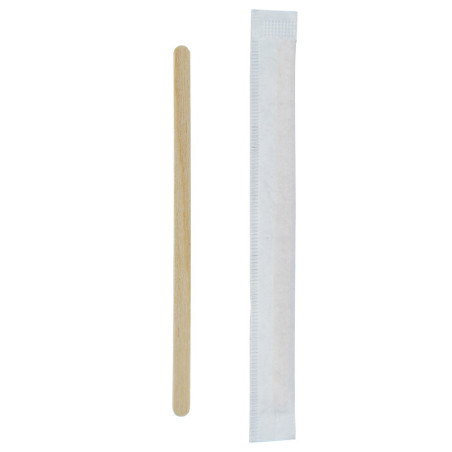 Spatule à café bois emballée individuellement 0,5 x 11 cm - 1000 unités