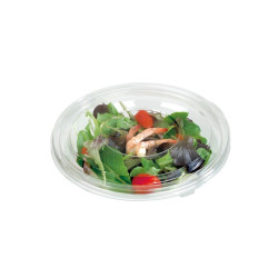Saladier plastique PET rond transparent avec couvercle 1000ml Ø230mm - 25 unités