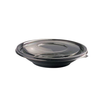 Saladier PET rond noir avec couvercle   H30mm 750ml - 25 unités