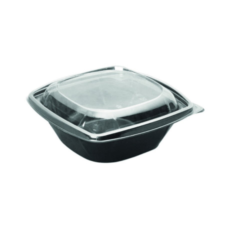 Saladier PET carré noir avec couvercle 1000 ml 19 x 19 x 5,5 cm x 150 unités