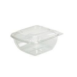 Saladier PET carré transparent 1500 ml 19 x 19 x 8 cm - 150 unités