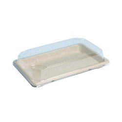 Barquette pulpe avec couvercle PS transparent "Itto" 21,6 x 13,5 x 4 cm - 50 unités