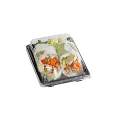 Barquette sushi plastique PS noir avec couvercle PET transparent Suky 22 x 14 x 4 cm - 50 unités
