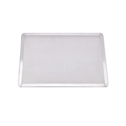 Grille à pizza rectangulaire aluminium à fond ajouré 400x280, H10 mm - 12 unités