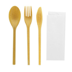 Kit 4/1 couverts reutilisable bois composite emb kraft 250mm - 50 unités