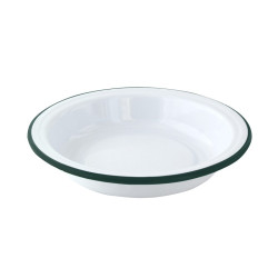 Enamel assiette creuse acier emaillé blanche /bord vert  650ml - diam.200mm - 12 unités