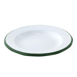 Enamel assiette acier emaillé blanche /bord vert - diam.240mm - 12 unités