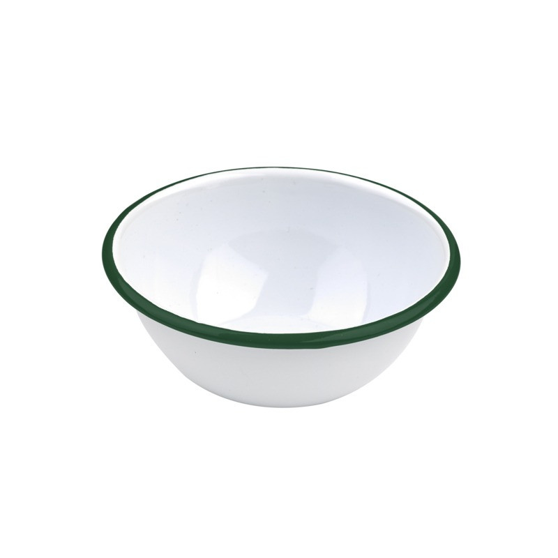 Enamel bol profond acier emaillé blanche /bord vert 550ml - diam.158mm h65mm - 12 unités