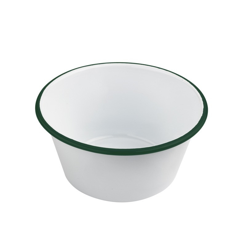 Enamel bol profond bords droits acier emaillé blanche /bord vert 750ml - diam.140mm h65mm - 12 unités