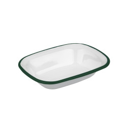 Enamel barquette  acier emaillÃ© blanche /bord vert  350ml - 180x130mm h40mm - 12 unités