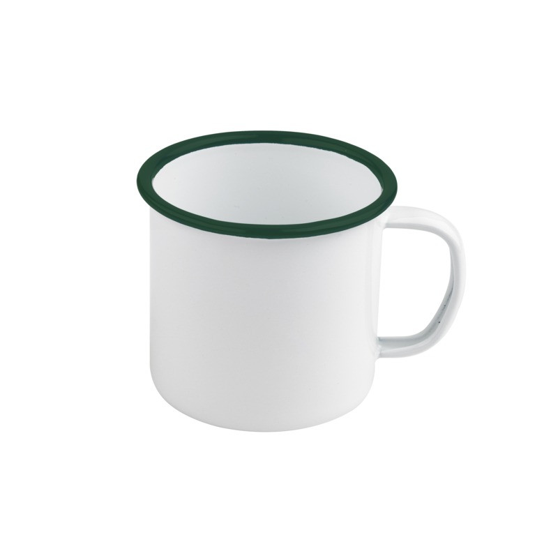 Enamel mug acier emaillé blanche /bord vert 250ml - diam.90mm h70mm - 12 unités