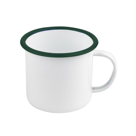 Enamel mug acier emaillé blanche /bord vert 350ml - diam.100mm h75mm - 12 unités