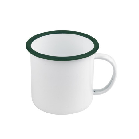 Enamel mug acier emaillé blanche /bord vert 500ml - diam.120mm h90mm - 12 unités