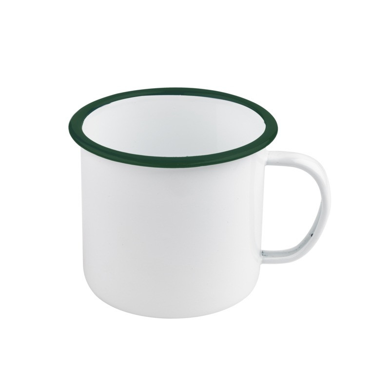 Enamel mug acier emaillé blanche /bord vert 750ml - diam.130mm h100mm - 12 unités