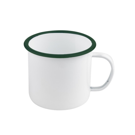 Enamel mug acier emaillé blanche /bord vert 750ml - diam.130mm h100mm - 12 unités