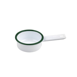 Enamel mini casserole blanche avec bord vert 100ml - 12 unités