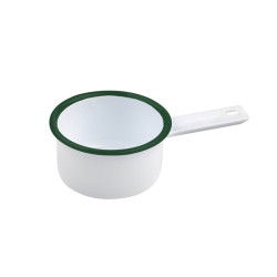 Enamel mini casserole blanche avec bord vert 200ml - 12 unités