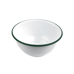 Enamel bol profond acier emaillé blanc/bord vert  1000ml - diam.180mm h80mm - 12 unités
