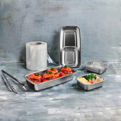 Barquettes inox scellables GN 1/3 325x172mm H55mm - 6 unités