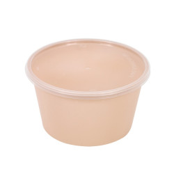 Bol reemp pp beige avec couvercle transparent  - 470 ml - 15,9 cm x 15,9 cm x 5,2 cm. - 50 unités