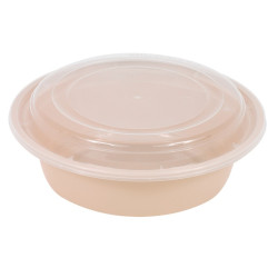 Bol reemp beige pp imprimé avec couvercle transparent  - 980 ml - 18,2 cm x 18,2 cm x 6,7 cm. - 50 unités