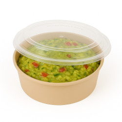 Bol reemp beige pp imprimé avec couvercle transparent  - 980 ml - 18,2 cm x 18,2 cm x 6,7 cm. - 50 unités