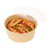 Bol reemp beige pp imprimé avec couvercle transparent   - 1200 ml - 18,2 cm x 18,2 cm x 8,2 cm. - 50 unités