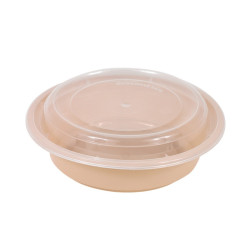 Bol Reemp beige en plastique PP avec couvercle transparent  470ml Ø120mm - 50 unités