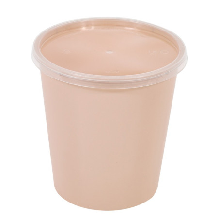 Bol Reemp pp beige avec  couvercle transparent  - 1000 ml - 12 cm x 12 cm x 12,5 cm. - 50 unités
