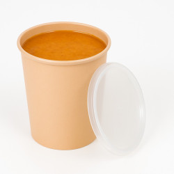 Bol Reemp pp beige avec  couvercle transparent  - 1000 ml - 12 cm x 12 cm x 12,5 cm. - 50 unités