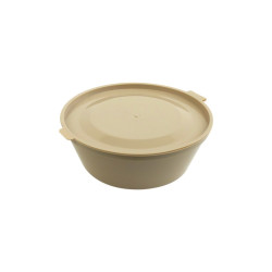 Bol rond pp beige Reemp avec couvercle attache  - 180 ml - 10,2 cm x 10,2 cm x 3,6 cm. - 100 unités