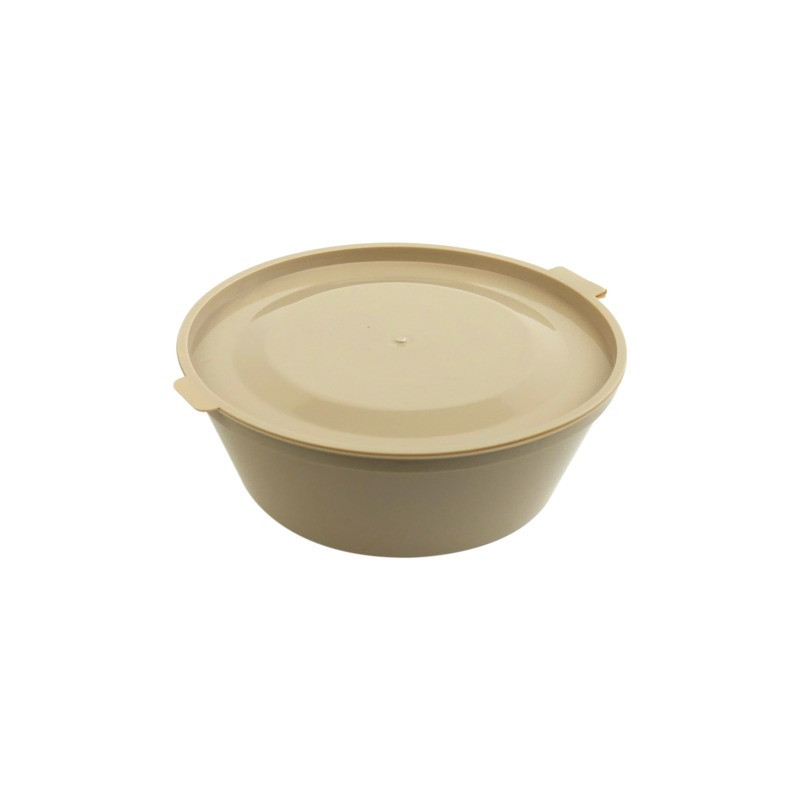 Bol rond pp beige Reemp avec couvercle attache  - 180 ml - 10,2 cm x 10,2 cm x 3,6 cm. - 100 unités