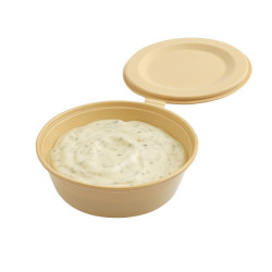 Bol rond pp beige Reemp avec couvercle attache  - 180 ml - 10,2 cm x 10,2 cm x 3,6 cm. - 100 unités
