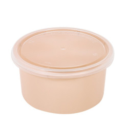 Bol Reemp pp beige avec  couvercle transparent  - 225 ml - 9,8 cm x 9,8 cm x 4,9 cm. - 50 unités