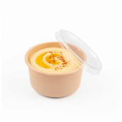 Bol Reemp pp beige avec  couvercle transparent  - 225 ml - 9,8 cm x 9,8 cm x 4,9 cm. - 50 unités