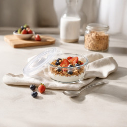 Combo Bol CookShow en verre compartimenté+Couv PP Ø130mm H60 mm - 36 unités