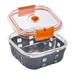 Bol carre borosilicate compartimentée+couv acrylique transp+protection silicone Ø152mm H60 mm - 24 unités