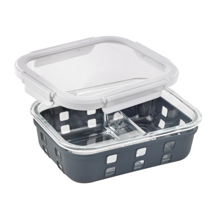 Boite rectangle en verre a/v compartiment+couv transp+protection silicone 198x148, H60 mm - 12 unités