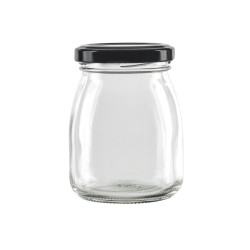 Pot à dessert en verre avec couvercle noir en metal à visser H91mm 200ml - 30 unités