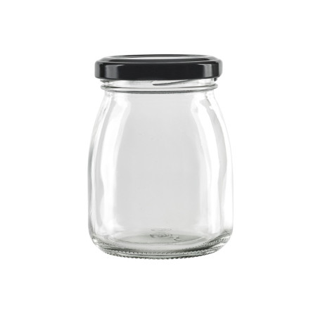 Pot à dessert en verre avec couvercle noir en metal à visser H91mm 200ml - 30 unités