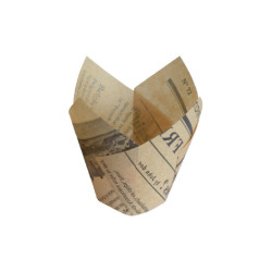Caissette de cuisson papier tulipe brun imprimé journal "Newsie" Diam: 4,5 cm 4,5 x 4,5 x 8 cm - 24 unités