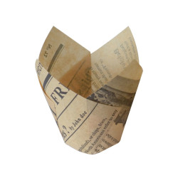 Caissette de cuisson papier tulipe brun imprimé journal "Newsie" Diam: 6 cm 6 x 6 x 10 cm - 12 unités
