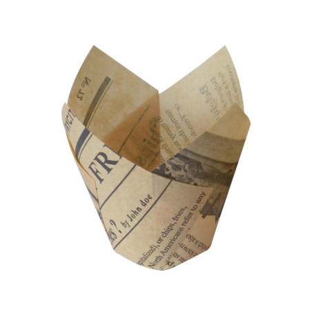 Caissette de cuisson papier tulipe brun imprimé journal "Newsie" Diam: 6 cm 6 x 6 x 10 cm - 12 unités